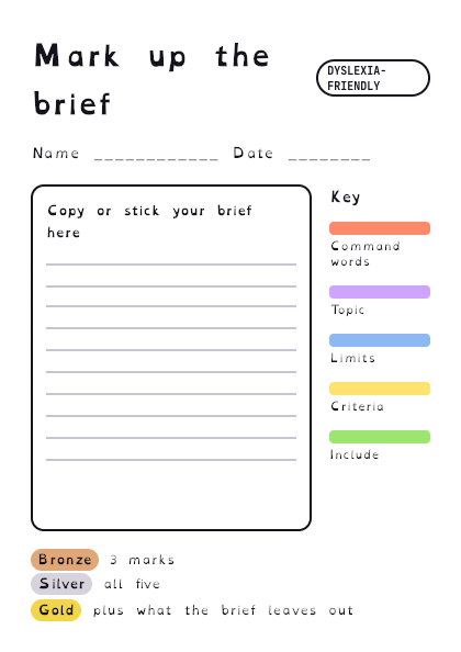 The Mark up the brief printable (A4)